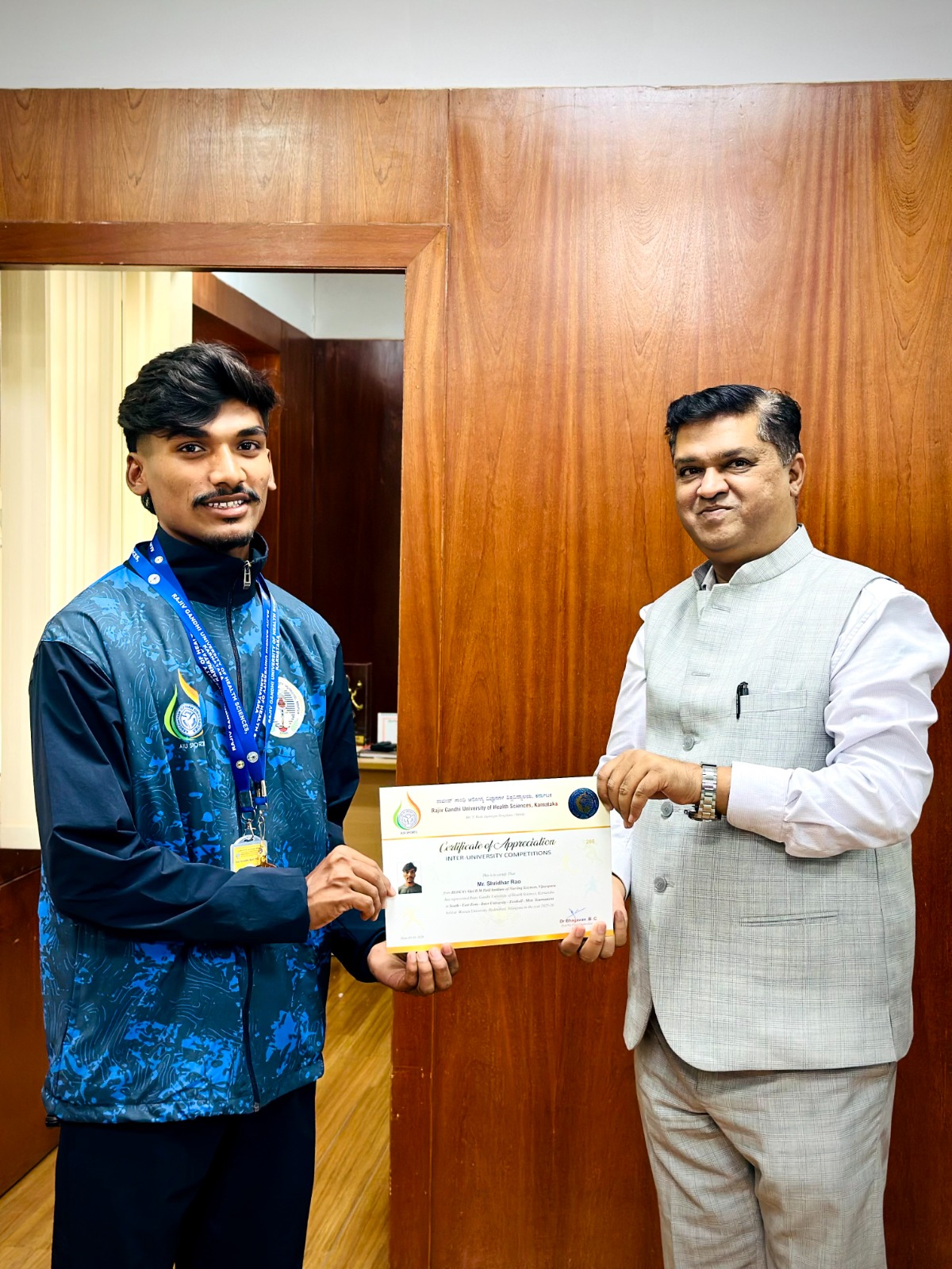 A Moment of Pride: Mr. Sridhar Rao Earns RGUHS Blue and Secures Place in RGUHS Single Zonal Football Team